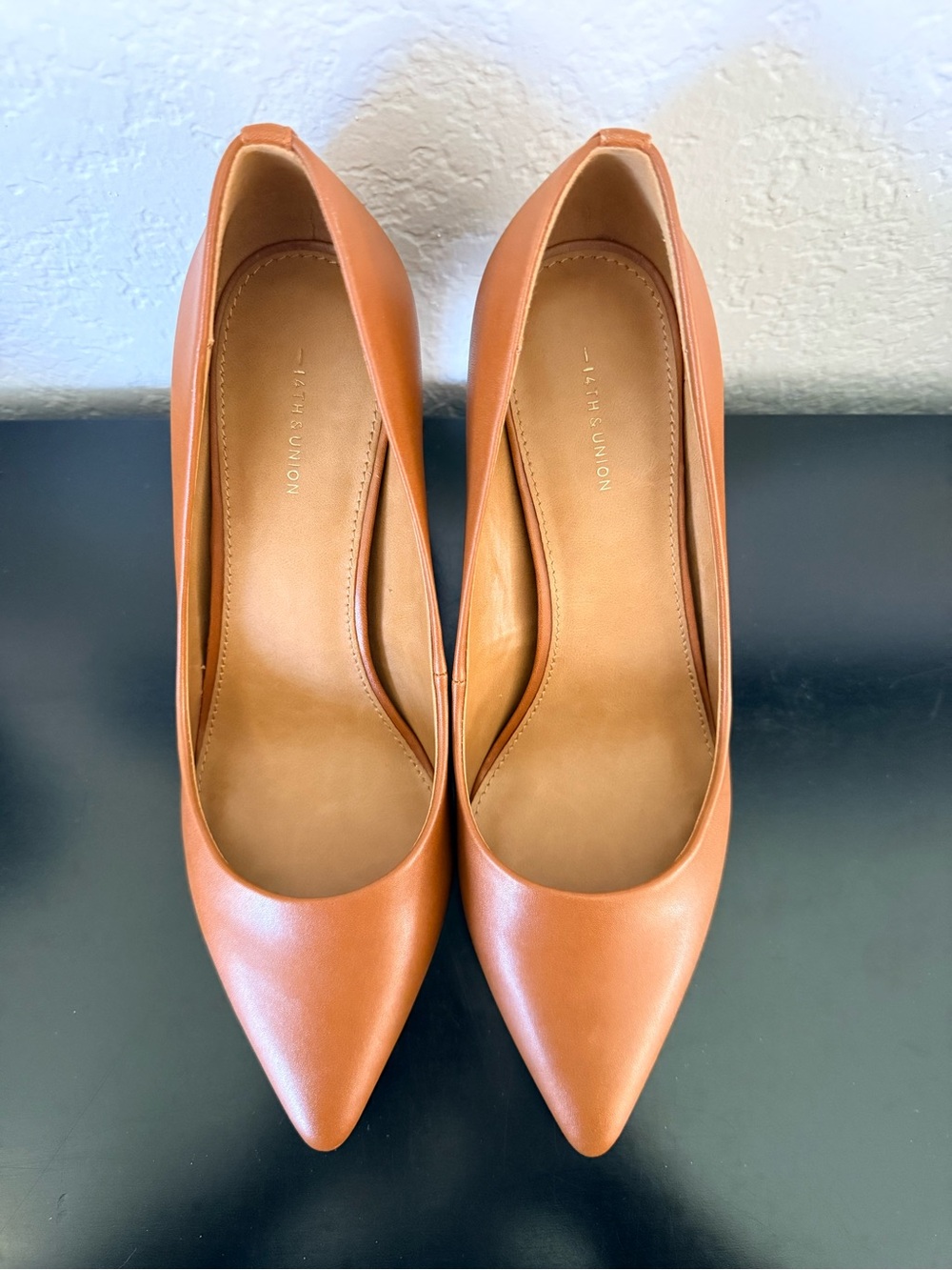 Nordstrom Cognac Pointed-Toe Leather Pumps